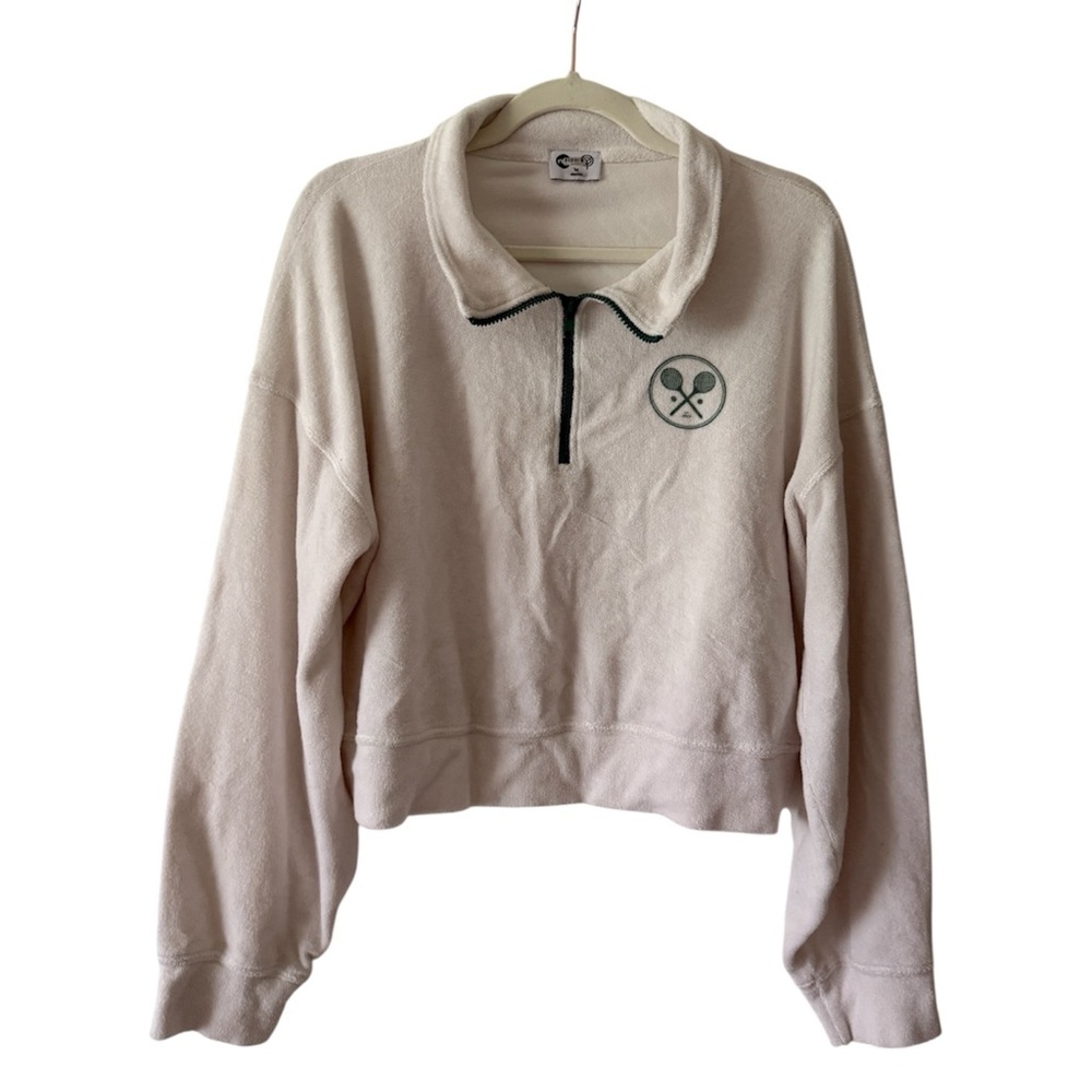 Year Of Ours Tennis Pullover Womens Medium Cream Good Terry Cloth Quarter Zip